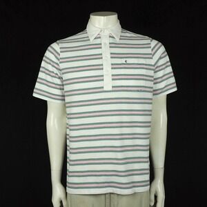 Criquet Golf Polo Shirt Mens Medium White Striped Pocket Organic Cotton Blend